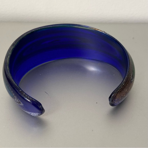Cobalt blue dichroic art glass with colourful swirls women cuff bracelet. Used. - Picture 7 of 9